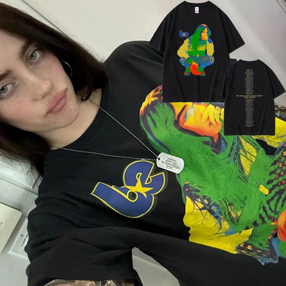 Singer Billie Eilish Hit Me Hard and Soft Printed Cotton Tshirt Men and Women Summer Clothing Fashion Casual Tshirt Fan Gift