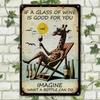 Vintage Giraffe Metal Poster Wine Glass Wall Art Decor for Bar Home Waterproof Tin Sign