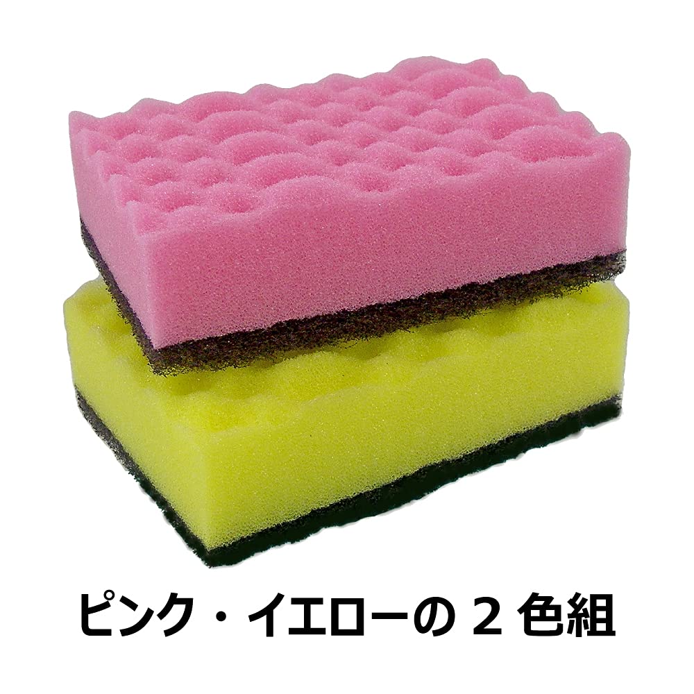 Kikron Kikron A Antibakterieller Küchenschwamm 2 Stück Enthält Scheuerpartikel Hergestellt in Japan Rosa/Gelb