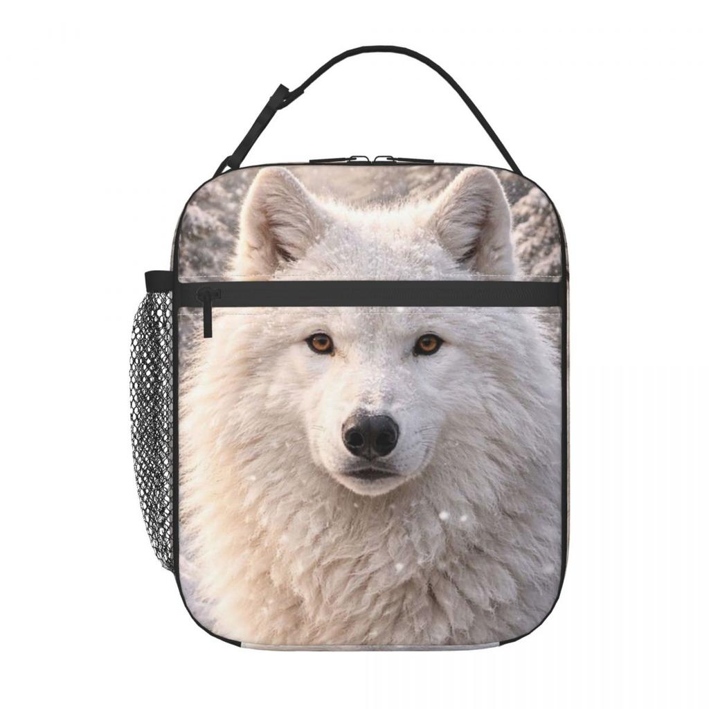 White Wolf Oil Painting Print Insulated Lunch Bag for Kids School Cooler Thermal Food Box Tote Leakproof Lunch Boxes Container