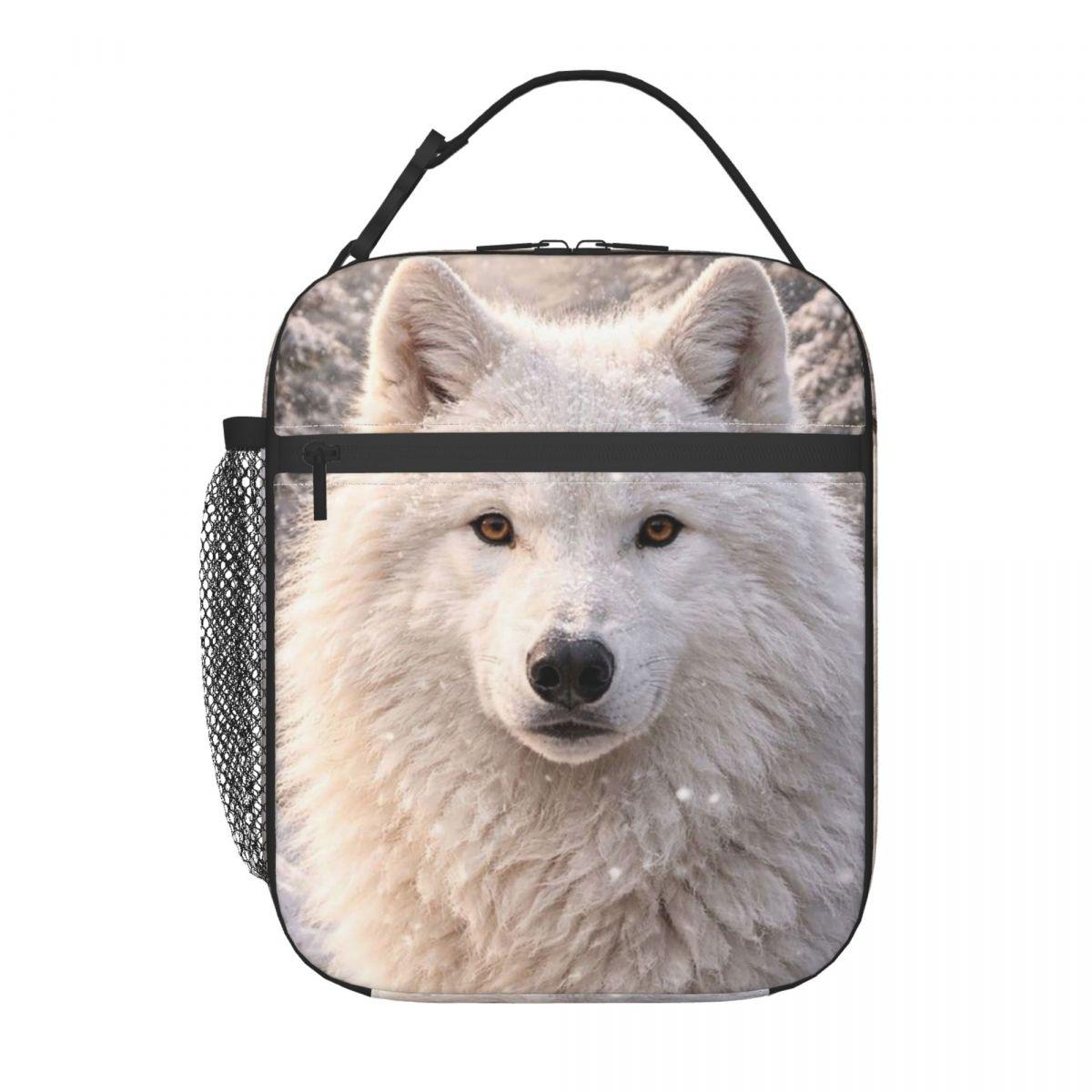 

White Wolf Oil Painting Print Insulated Lunch Bag for Kids School Cooler Thermal Food Box Tote Leakproof Lunch Boxes Container One Size