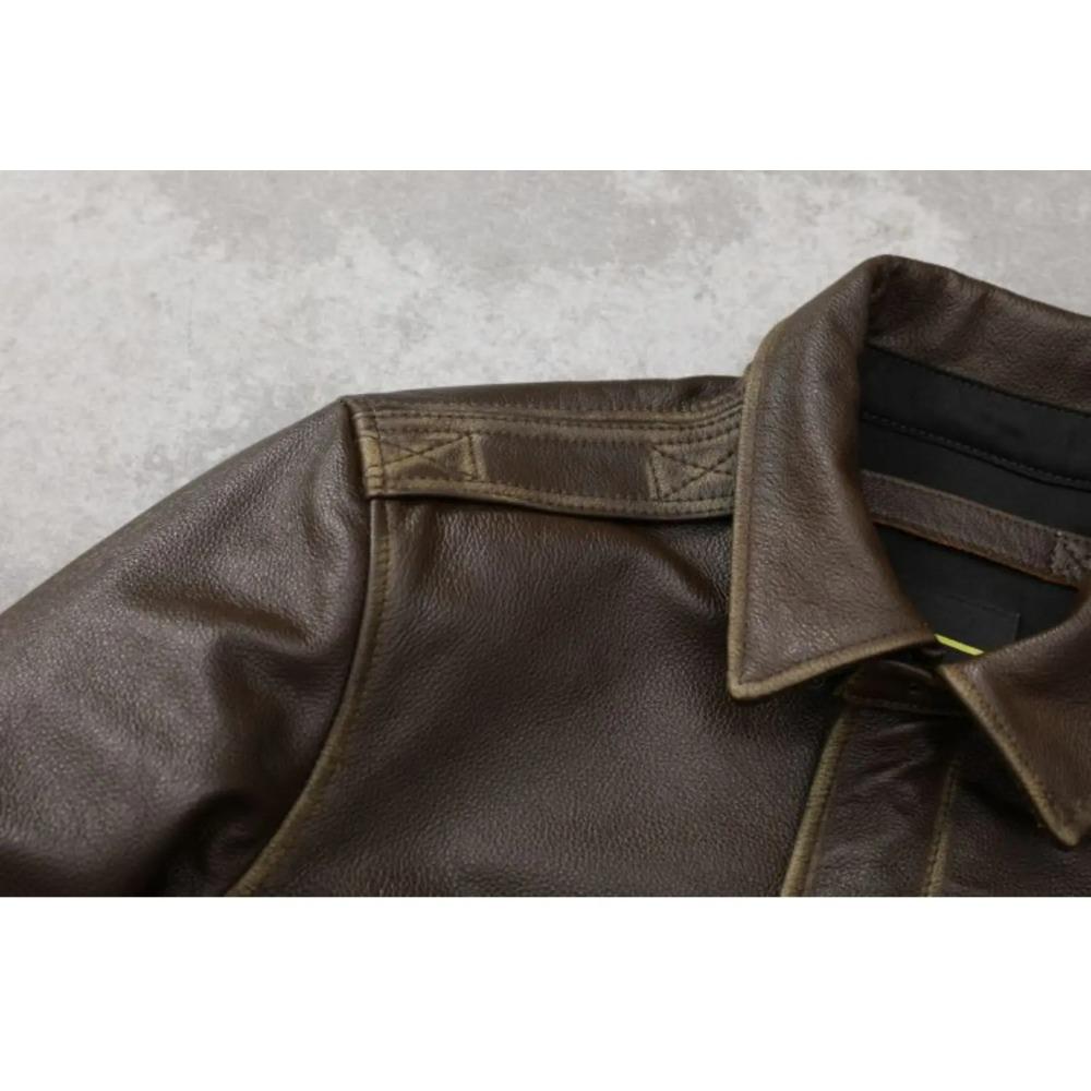 Chinese Size Classic Air Force A2 Flight Jacket Edged Army Green Genuine Cow Leather Jacket Men Pilot Coat Autumn Jaquetas Masculina De Couro