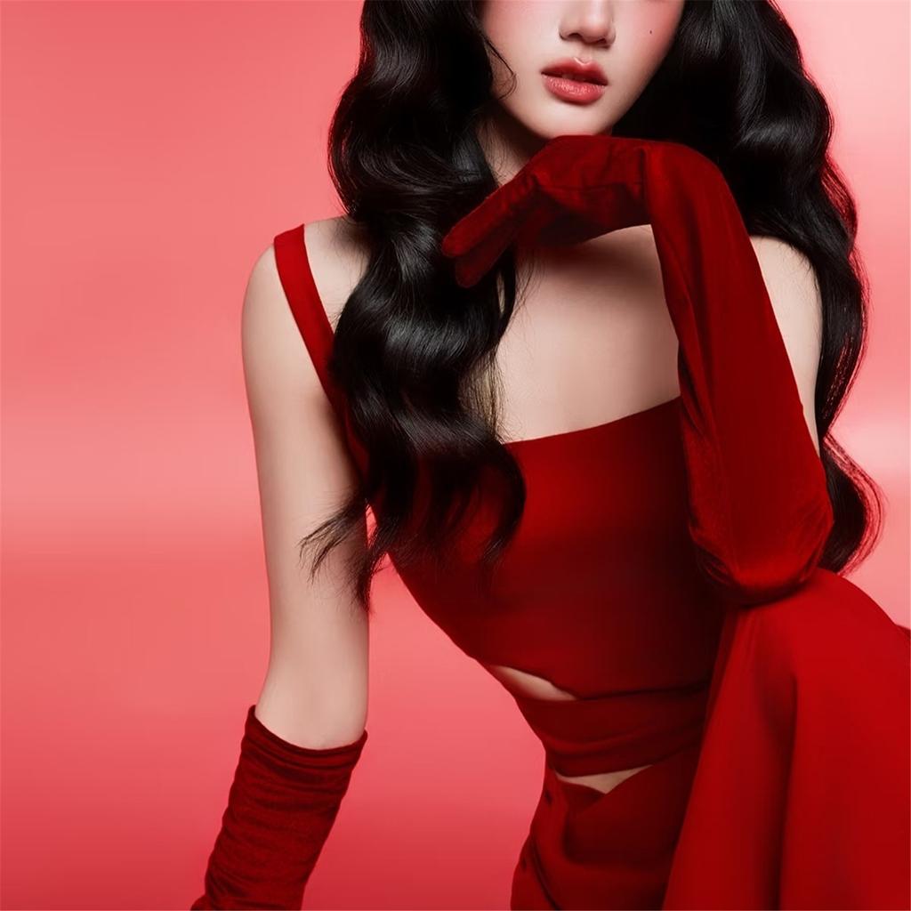 Elegante lange Samt-Abendhandschuhe für Damen Dehnbar Ellbogenlang Vintage 1920er Kostümzubehör Rot