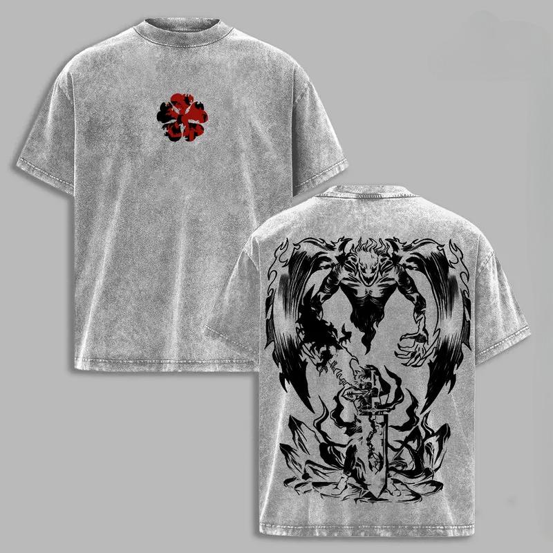 Black Clover Asta Manga T-shirt Hip Hop Y2k Vintage Washed T Shirt Men Women Clothes Oversized Cotton Casual Short Sleeve Tees