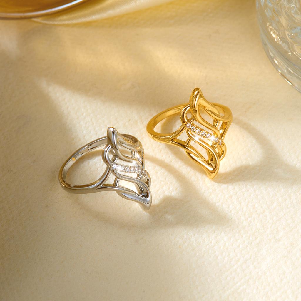 Luxury Elegant Hollow Geometric Wide Ring For Women Unique Design Abstract Butterfly Wing Finger Ring Party Delicate Jewelry