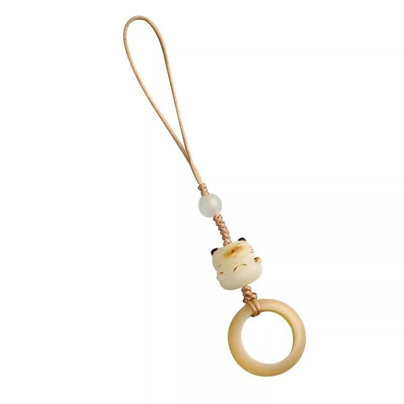 White Bodhi Cat Paw Charcoal Lanyard: Cute Keychain & Phone Charm