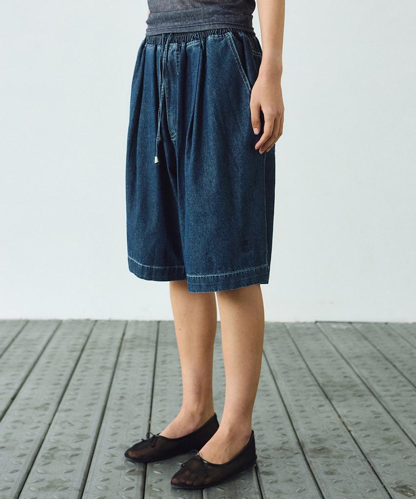 Nigaennikol Washed Banding Burmuda Denim Pants_Blue