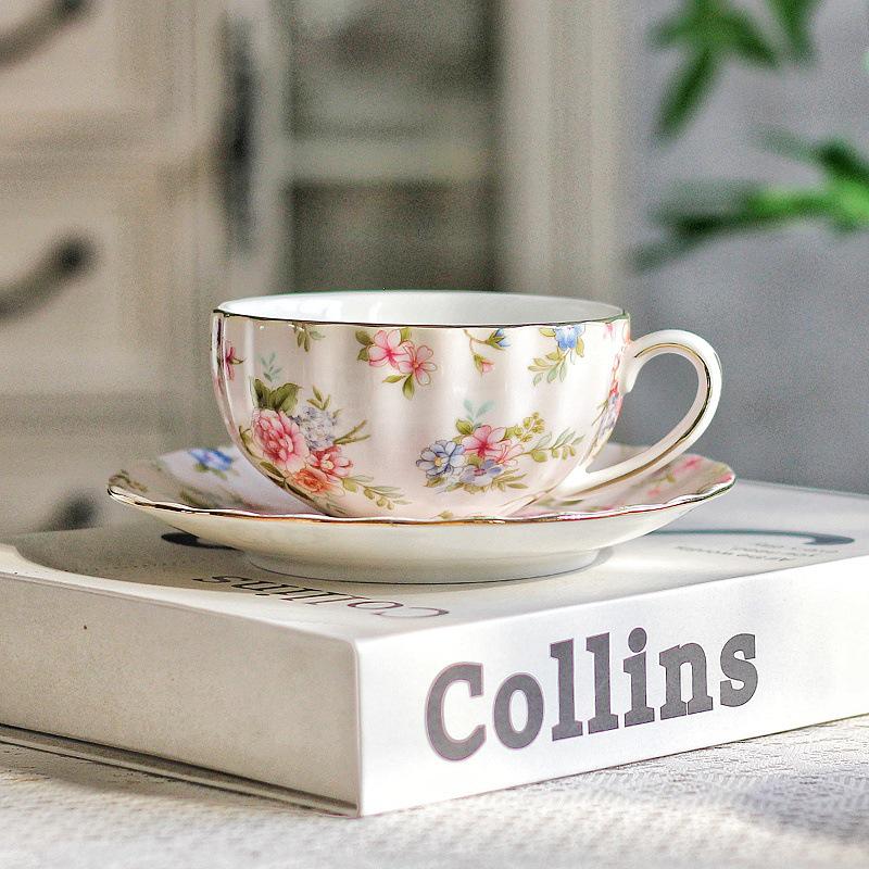 European Ceramic Floral Coffee & Tea Cup Set with Saucer – Home Use for English Afternoon Tea