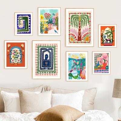 Poster Astratti Ragazza Tropicale Serpente Leopardo Palma Arte da Parete Pittura su Tela e Stampe Immagini da Parete per Decorazione Soggiorno