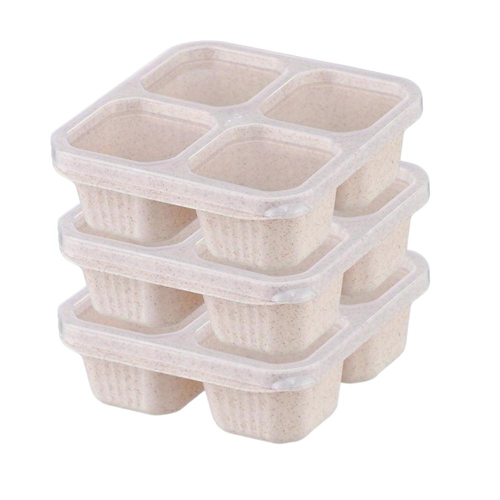3pcs Bento Snack Boxes with Lid 4-Compartment Reusable No BPA Lunch Box Durable Meal Prep Containers for School Work Travel