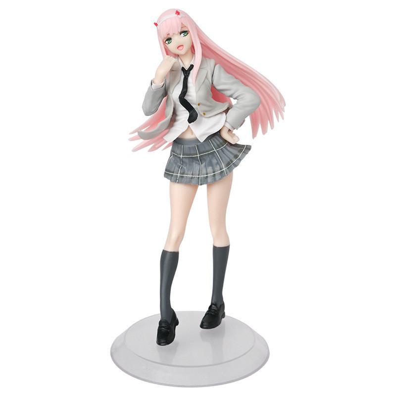 18.5CM Anime Darling in the FranXX Figure 02 ZERO TWO School Uniform Dress Up JK Skirt Model Toy Gift Collection PVC Standing