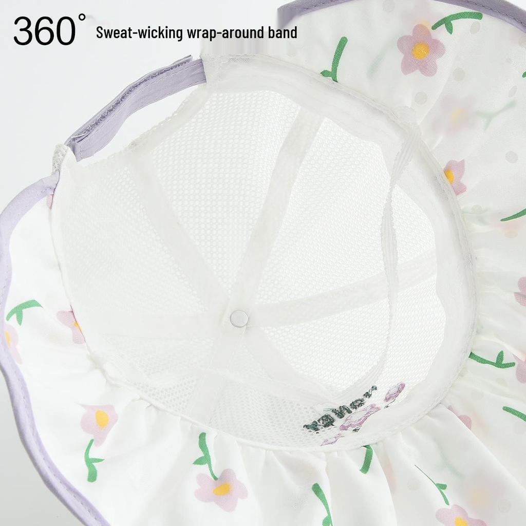Kids' Embroidered Floral Mesh Bucket Hat - Breathable Outdoor Sun Hat for Students