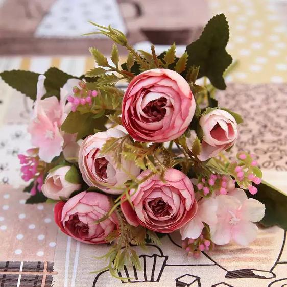 LA100 European Style Handmade Artificial Silk Peony Small Handle High Quality Wedding Decoration Bouquet for Home Back To School