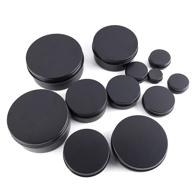 10/30/50/60/80/150/250ml Caixa Redonda de Alumínio Preta Vazia Latas Metálicas Potes Reabastecíveis para Creme Cosmético DIY Pote de Alumínio para Chá