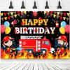 Sfondo a Tema Pompieri e Camion dei Pompieri Cartoni Animati Decorazioni Compleanno Ragazzo Fiamme Rosse Articoli per Feste Sfondo Fotografico