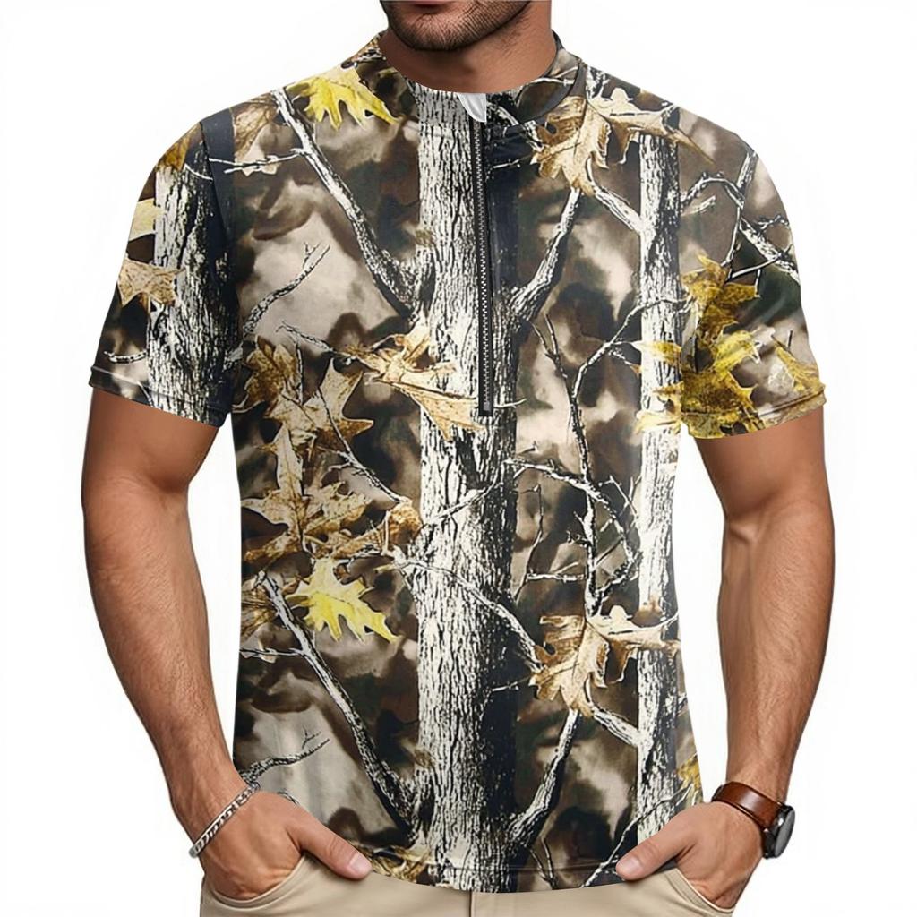 Men's Short Sleeve Cycling Jersey Breathable Quick Dry Half Zipper Round Neck Lightweight Sportswear for Outdoor Riding