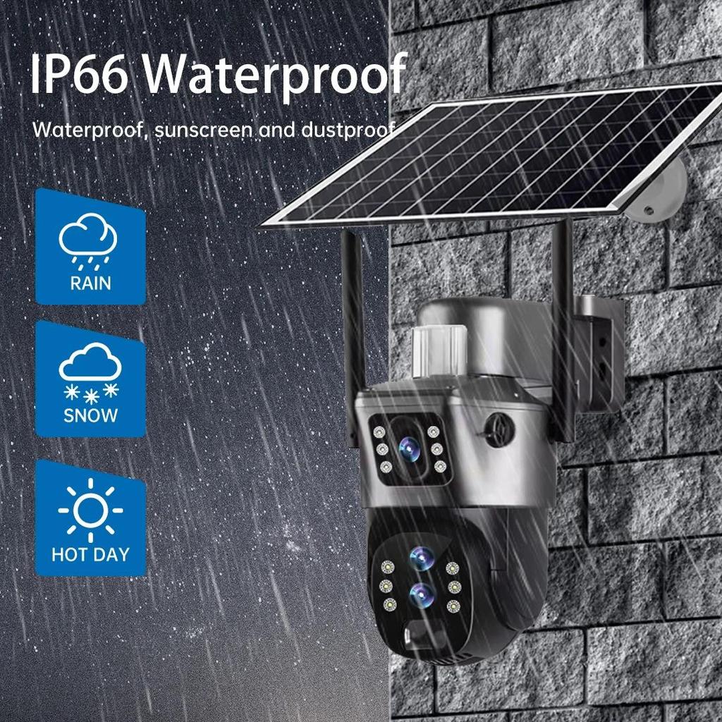 Drie Lenzen 10x Zoom Zonnecamera's WiFi Buitenbewaking 6K 12MP Draadloze CCTV IP Camera 360 PTZ Externe Beveiligingscamera V380