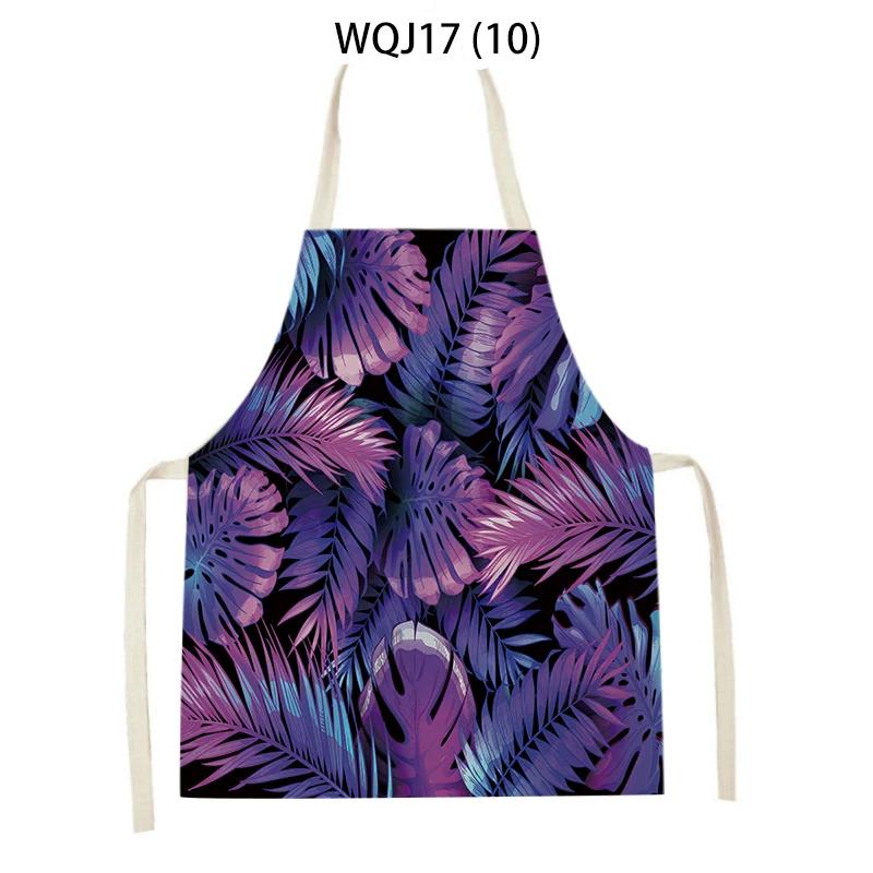 Flower Leaves Pattern Kitchen Aprons Home Cooking Linen Sleeveless Aprons Plants Style Household Sleeveless Cleaning Pinafore