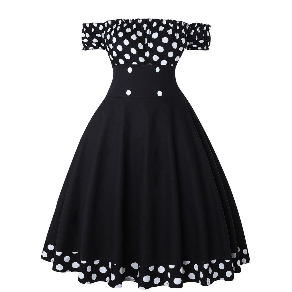 Vintage Polka Dot Halter Neck Dress With Puffed Sleeves For Date Night And Party Wear