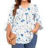 Women's Prined V-neck Plus Size Tops 3/4 Sleeves Elegant Shirt Tops