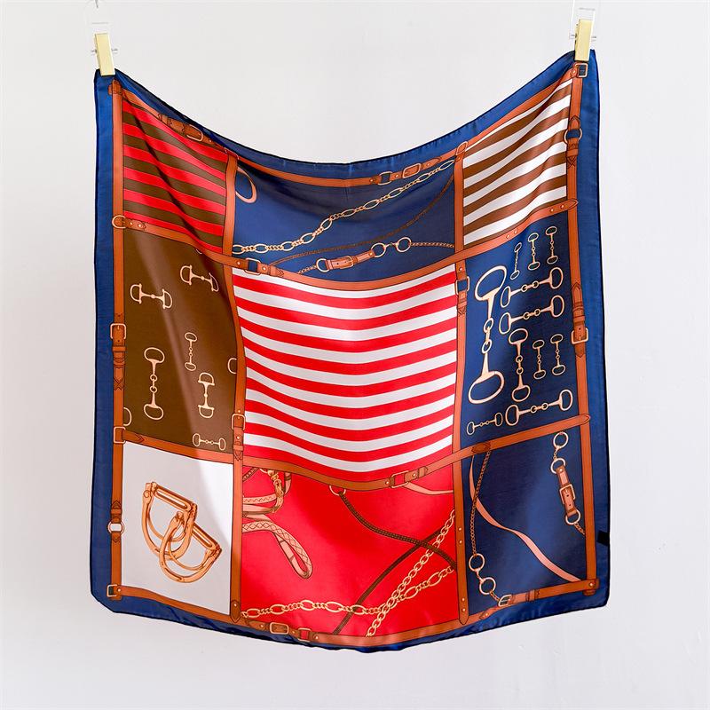 Striped chain simulation silk high-end large square scarf silk scarf printed shawl decorative scarf sunscreen scarf headscarf scarf