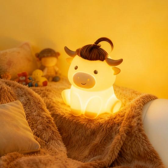Highland Cow Night Light Soft Silicone Touch Lamp Dimmable Bedside Lamp for Kids Nursery Bedroom Farmhouse Rustic Western Decor