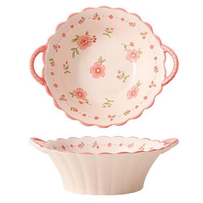 He Yu Xi 7.5-inch Lotus Ceramic Bowl with Handles