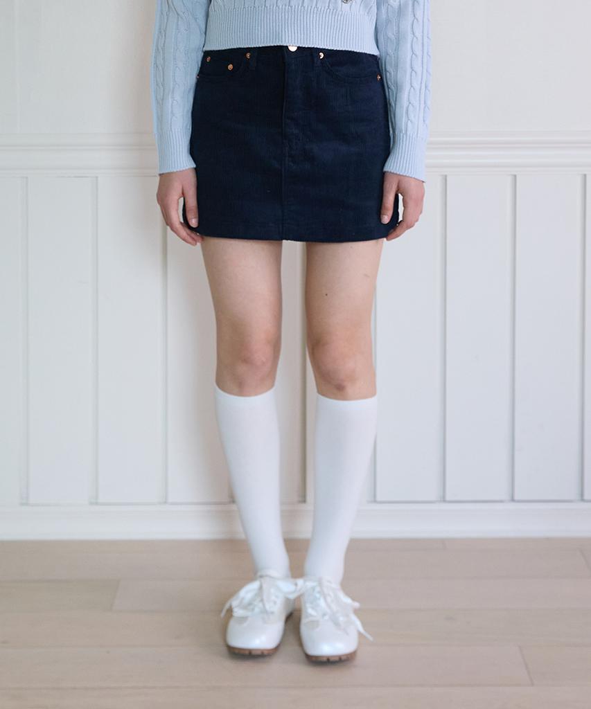 Pink Pineapple Basic Corduroy Skirt _Navy