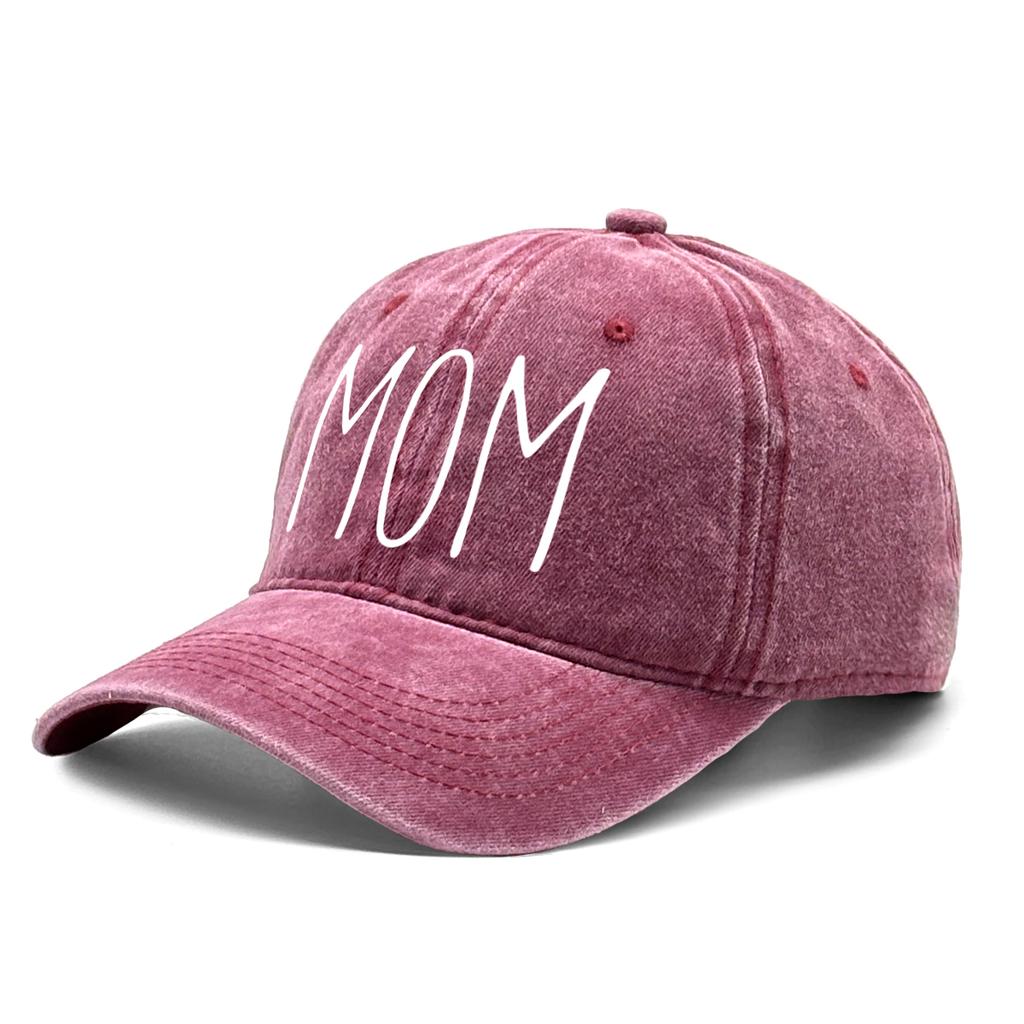 Weiße Baseballkappe mit MOM-Aufdruck aus gewaschener Baumwolle für Damen, Retro, roher Rand, verstellbar, Kappen, ideale Wahl für Streetwear