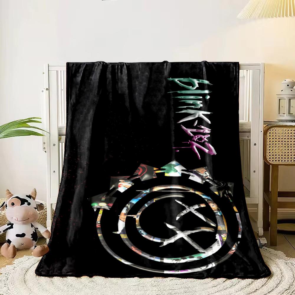 Blink-182 Smiley X Eyes Logo Made of Photo Collage Ring Blanket Throw, Black Pop Punk Collage Style Design, Cozy Fan Bedding and All Seasons Gift