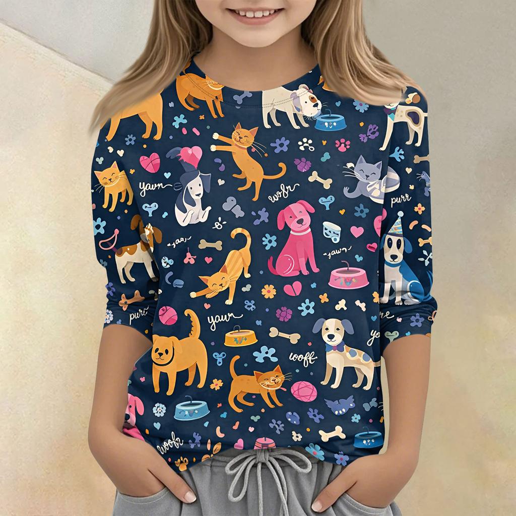 Children's Printed Round Neck Seven Quarter Sleeve Casual T-shirt