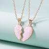 Cross-Border Pink Heart Patchwork Friendship Necklace for Kids - Versatile Best Friend Pendant
