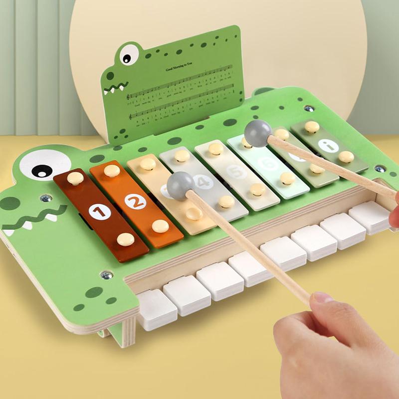 2-in-1 Musikinstrumente Montessori Spielzeug 8-Ton Xylophon Klavier Parish Musikspiel Lernspiel Holz Musikspielzeug für Kleinkinder