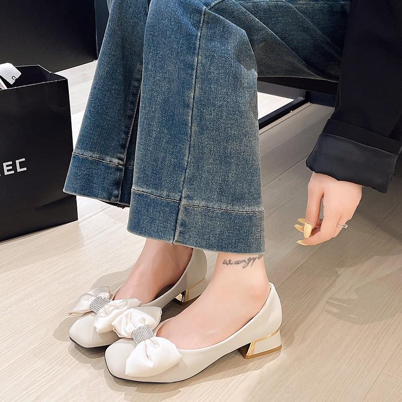 Lightweight soft leather French Mary Jane shoes commuter square head medium heel single shoes 2025 women's thick heel soft sole gentle evening shoes