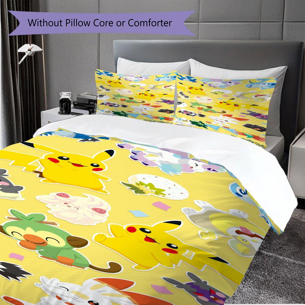 Set di biancheria da letto con stampa Pokémon da 3 pezzi include una copripiumino e una coppia di federe (riempimento non incluso), perfetto per l'uso in camera da letto.