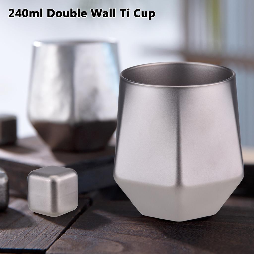 Outdoor Camping 240ml Double Wall Ti Cup Insulated Ti Mug with Ti Ice Cubes