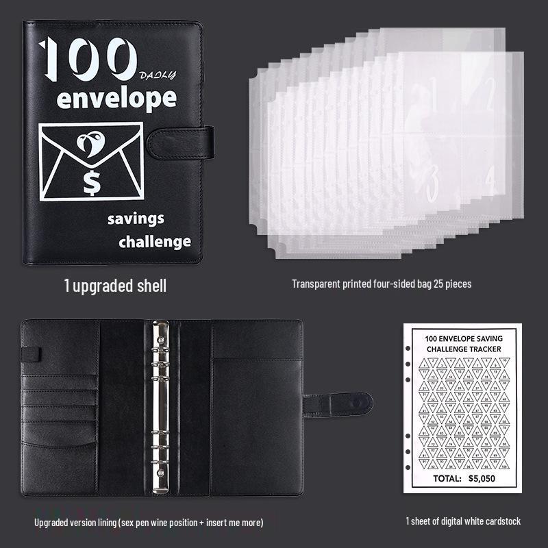 A5 Leather Macaron Notebook Binder with PU Cover and Cash Budget Organizer.