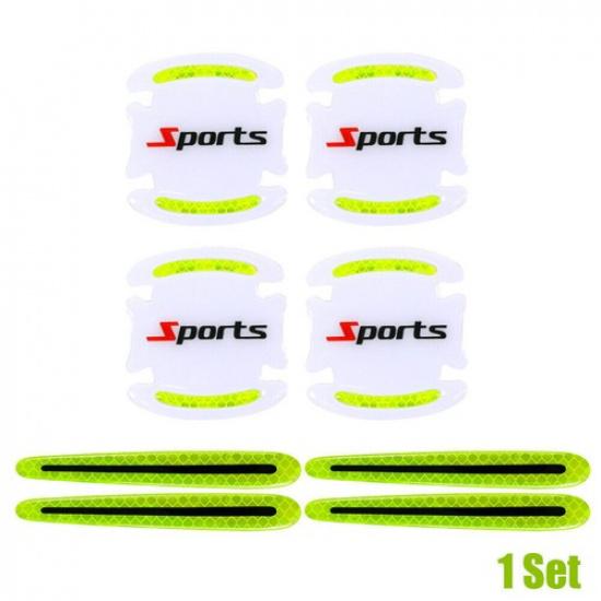 8pcs Car Door Handle Bowl Protective Reflective Sticker Warning Strips Decals