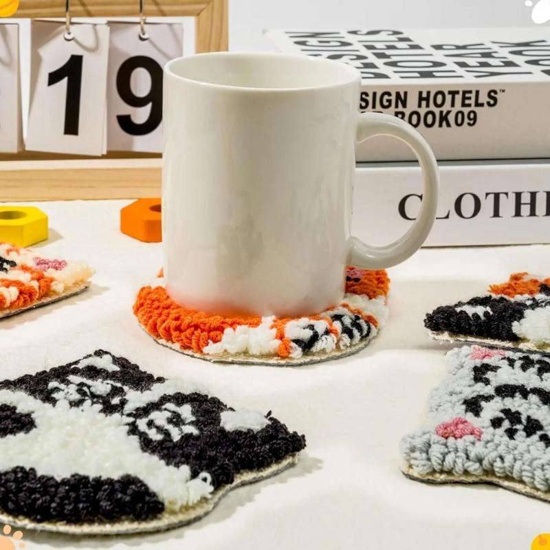 Embroidery Starter Set 6 Reusable Punches Needle Coasters Pattern With Soft Fabric and Complete Tool