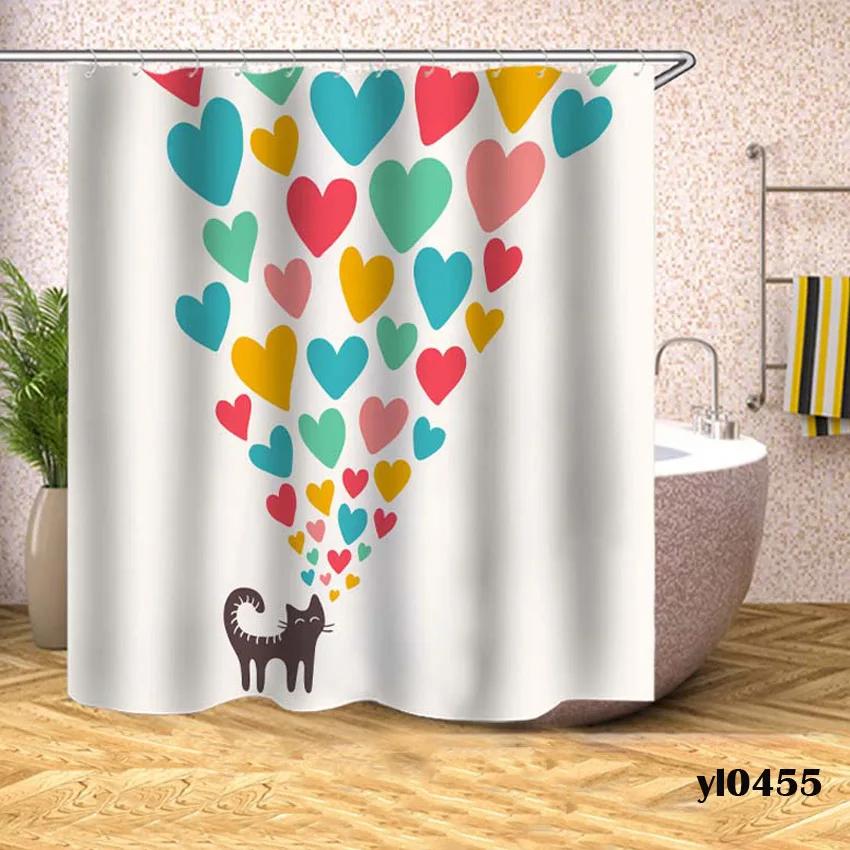 Cartoon Animals Shower Curtains Dogs Cats Waterproof Bath Curtains For Bathroom Bathtub Large Wide Bathing Cover Rideau De Bain