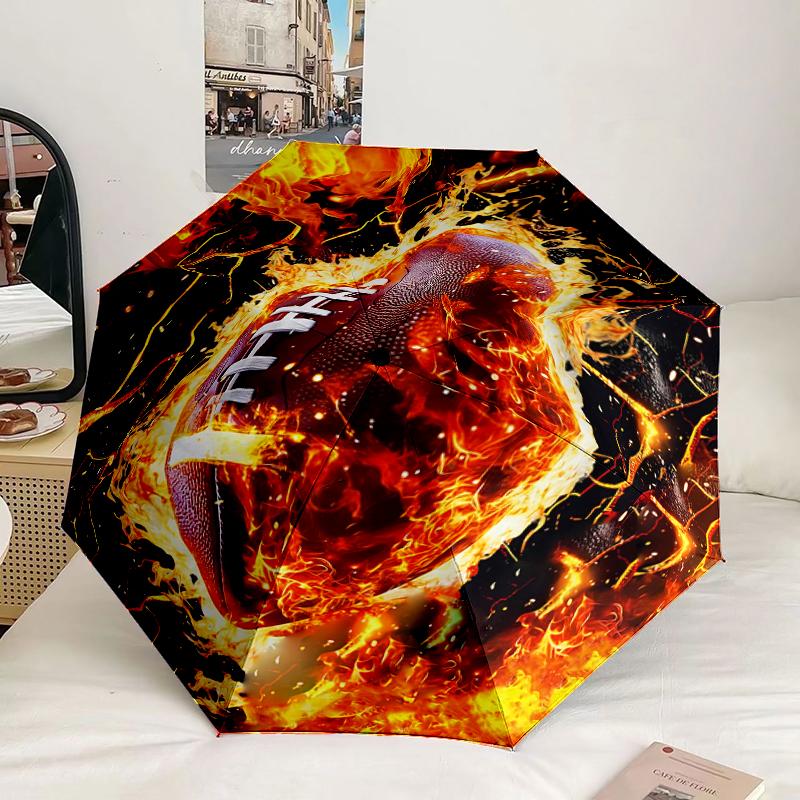 Flaming Football Artwork Umbrella 8-Frame for Travel, Camping, Casual Lightweight Portable Umbrella, Essential for Every Family Holidays Gift