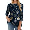 Women's Fashion Casual Round Neck Three-quarter Sleeve Christmas Print T-shirt Top