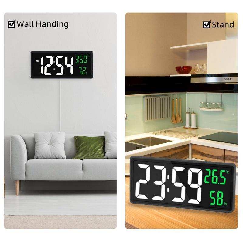 Large Digital Wall Clock Temperature and Humidity Display Night Mode Table Clock 3 Display Modes 12/24H Electronic LED Clock