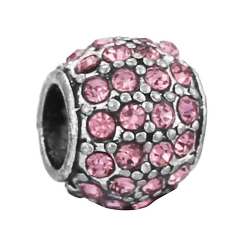 New Silver Plated Pink Diamond Butterfly Alloy Large Hole Charm Beads For DIY Bracelet Necklace Jewelry Accessories Gift