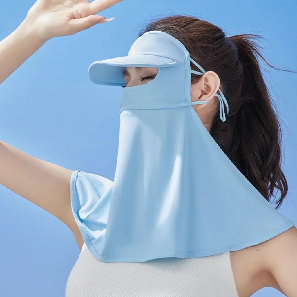 Ice Silk Sunscreen Hats Mask Women Men Summer Breathable Outdoor Sports Hat-brim Thin Traceless Facemask UV Protection Caps