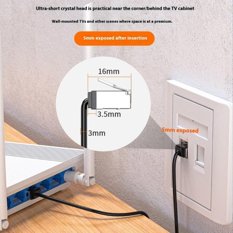 Space Saving Cat6A Ethernet Cable RJ45 10Gpbs Transmission Short Connector for Computer Broadband Router Accessories