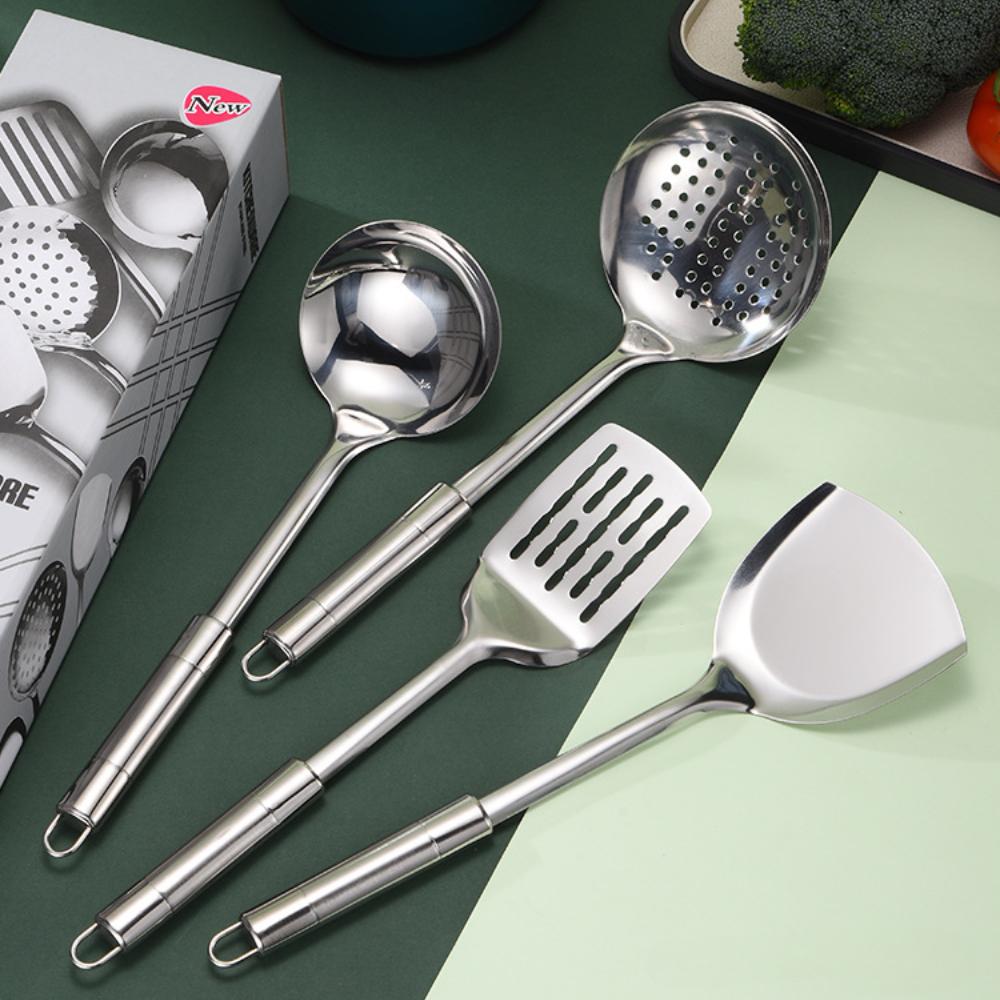Kitchen Stainless Steel Kitchenware Four Piece Set, Thickened Spatula, Soup Spoon, Outdoor Kitchenware