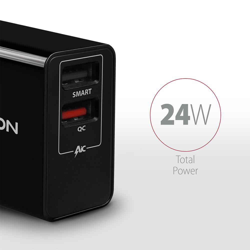AXAGON Dvojitá nástěnná nabíječka 240V/2x USB port QC3.0/AFC/FCP a 5V-1.2A, 24W | ACU-QS24