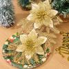 10/1x Christmas Flowers Red Gold Silver DIY Garlands Glitter Artificial Poinsettia Floral Xmas Tree Ornaments Insertion Branch