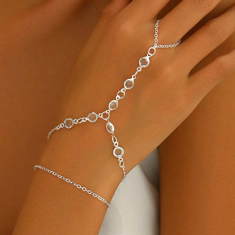 

Fashion Multilayer Rhinestone Beaded Bracelet Ring for Women Light Luxury Metal Finger Chain Party Jewelry Accessories Gifts